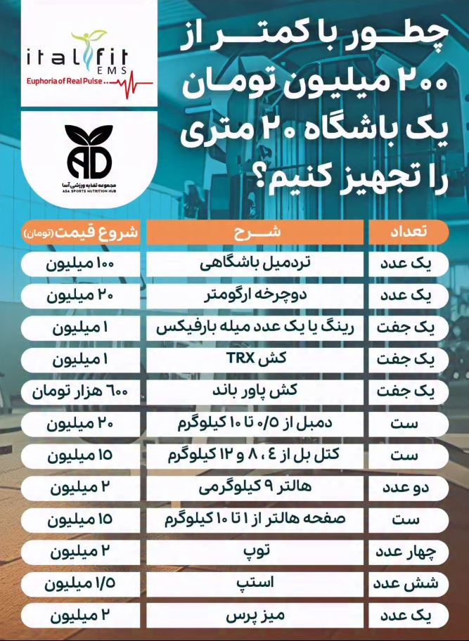 جدول هزینه راه اندازی باشگاه EMS